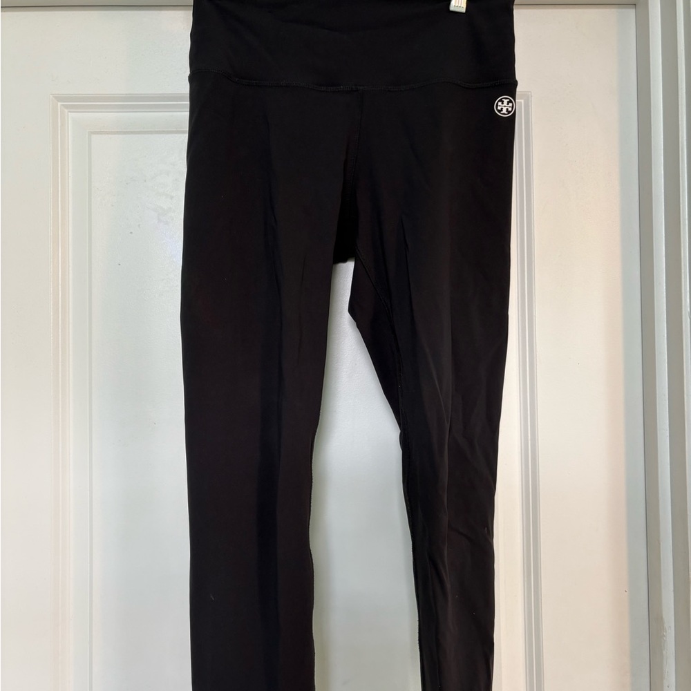 Tory Sport Black Performance Leggings with White Logo